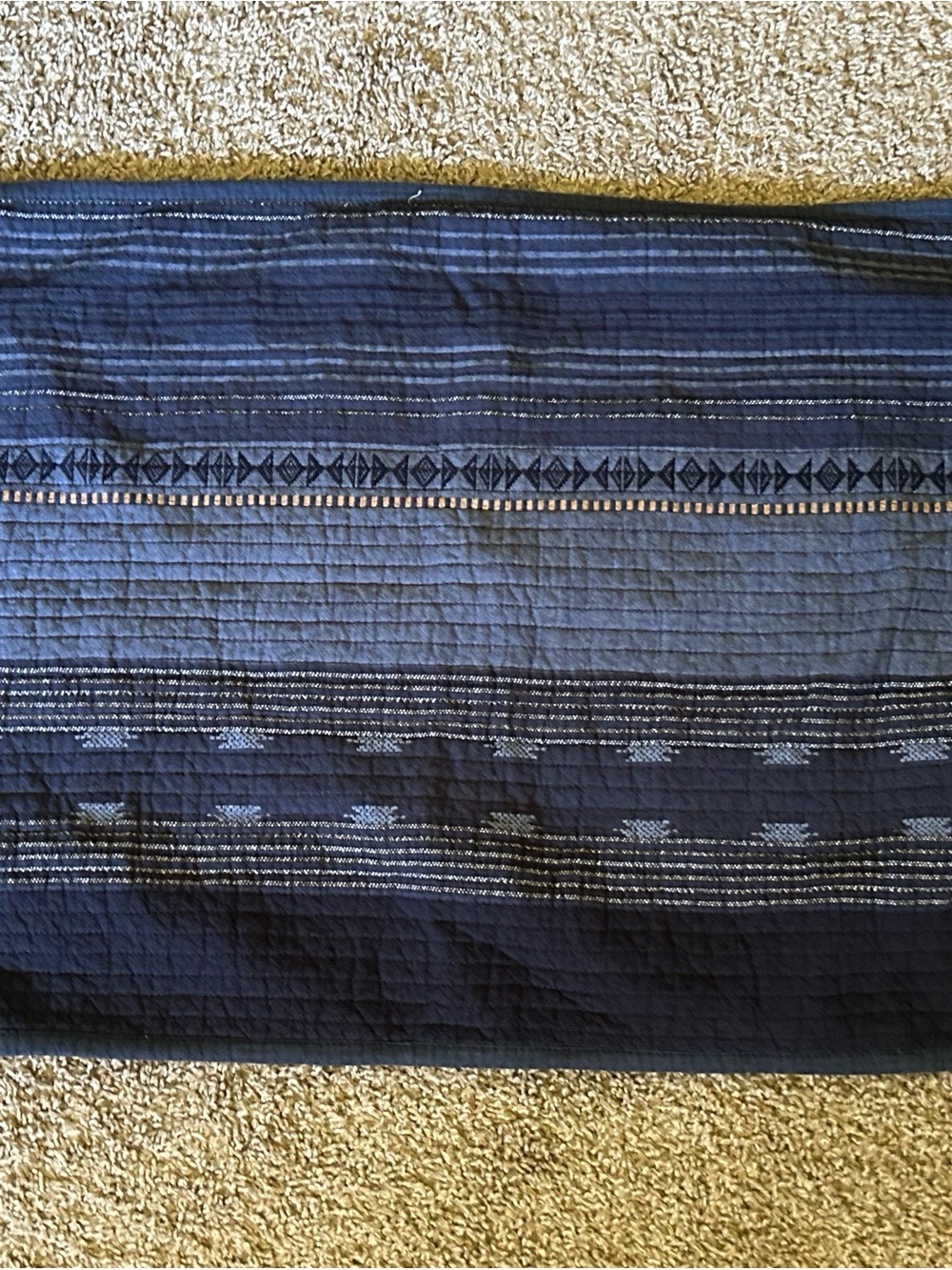 Frye Quilted Pillow Sham Multi Blue Striped Aztec 33x20 Queen 100% Cotton